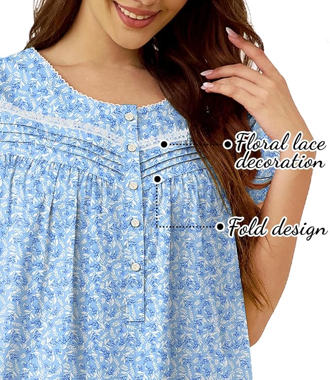 Knit-100% Cotton White Branches, Blue Flowers