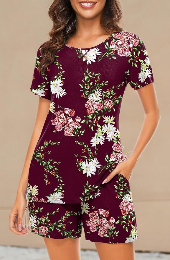 Crew Neck-floral Wine