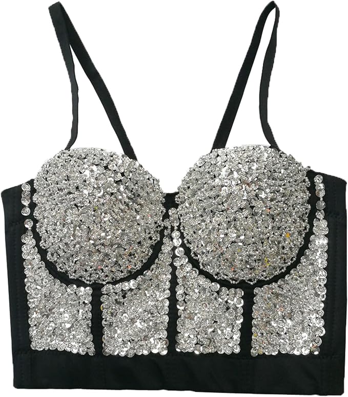 Sequin Bustier Crop Top Silver