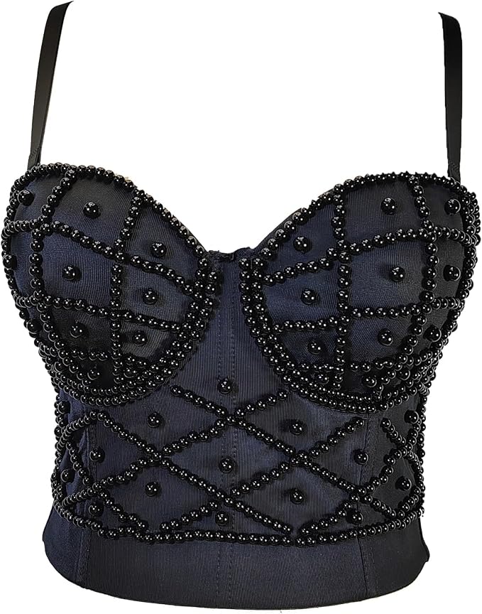 Pearls Beaded Bustier Corset Black