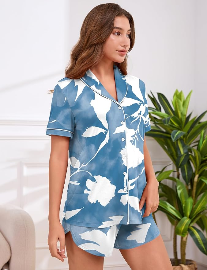 Blue White Flower Print