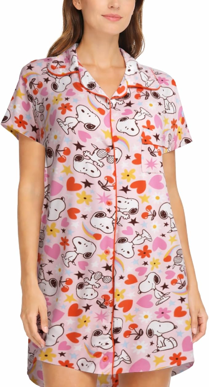 Pink Snoopy Flowers & Cherries Print