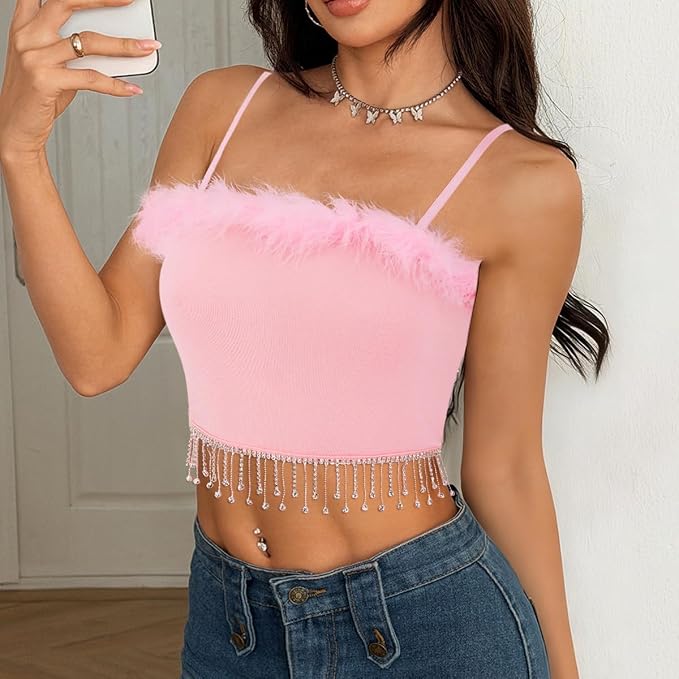 Rhinestone Tassel Pink