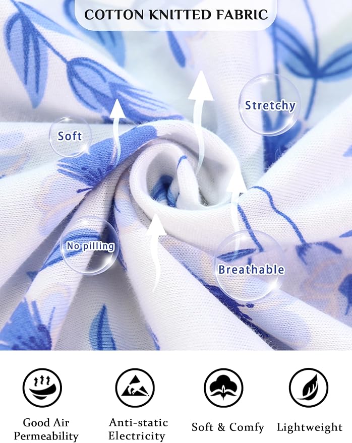 Knit-60% Cotton Blue Morning Glory on White