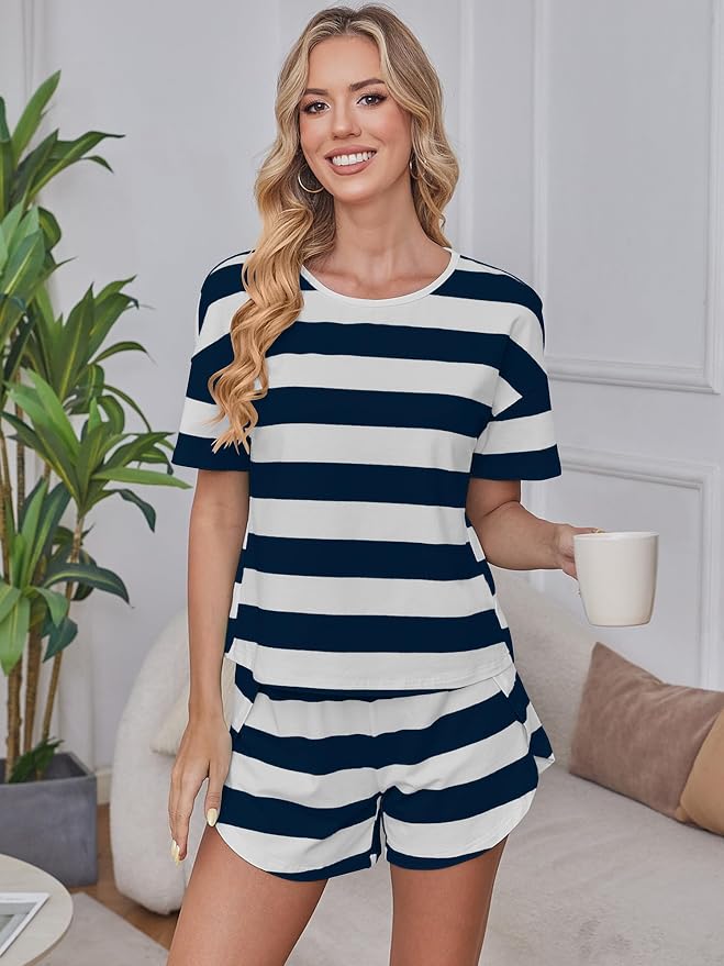 Navy Blue White Wide Striped