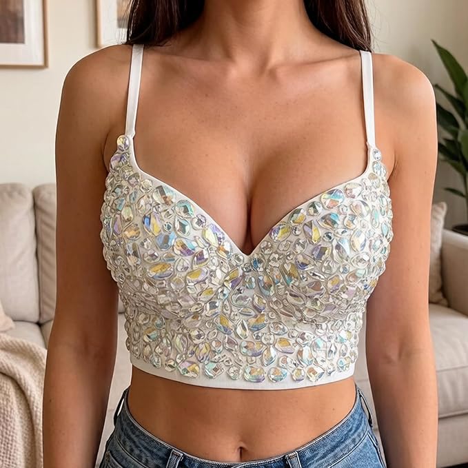 Rhinestone Diamond Bra White