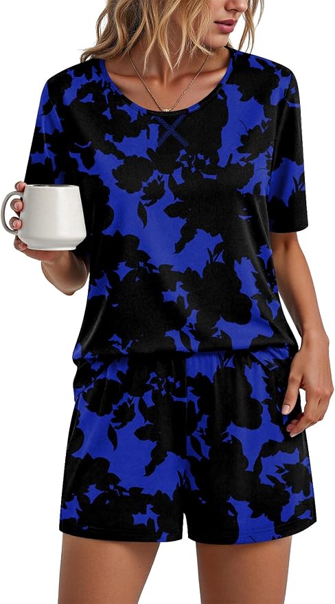 Crew Neck-navy Blue Floral