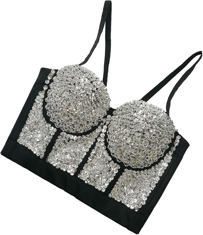 Sequin Bustier Crop Top Silver