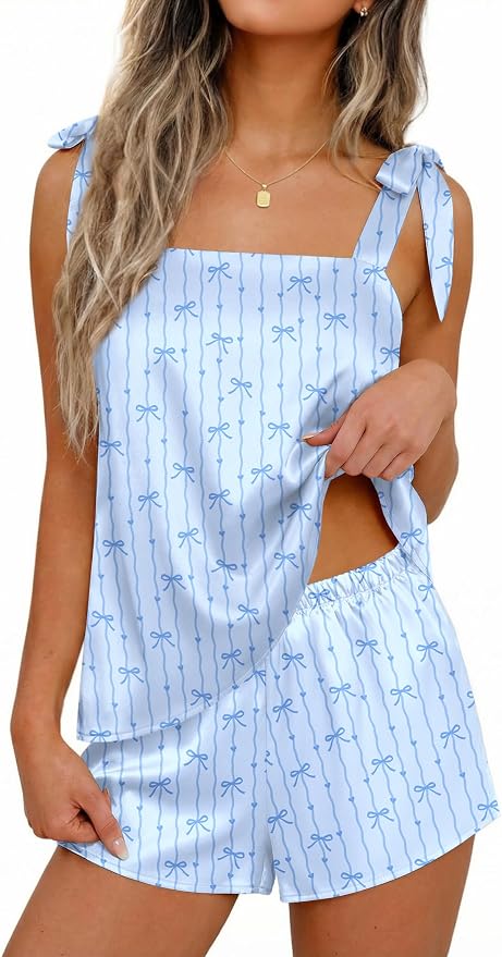Blue Striped Bow Print