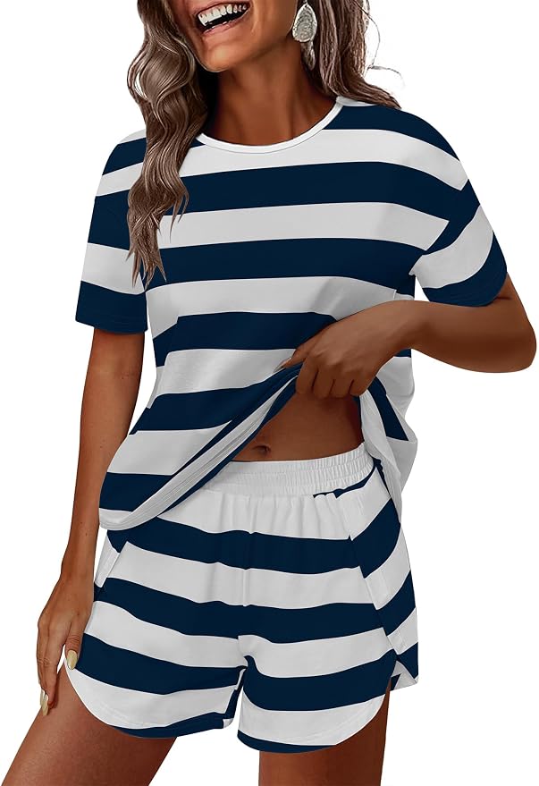 Navy Blue White Wide Striped