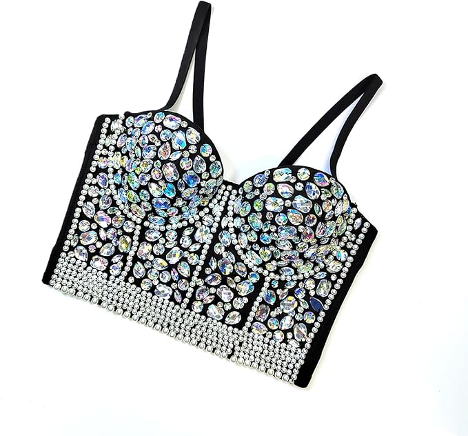 Rhinestone Bead Crop Top Multicolor