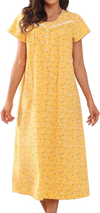 Woven-100% Cotton White Flowers on a Yellow Background