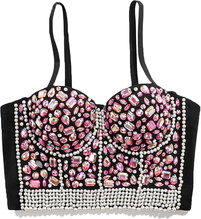 Rhinestone Bead Crop Top Pink