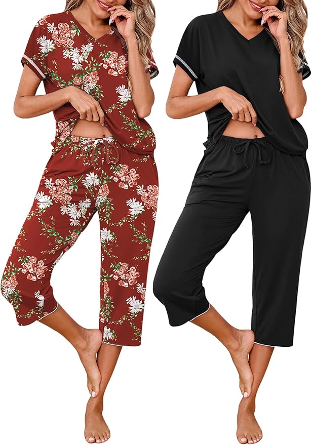Black, Red Floral