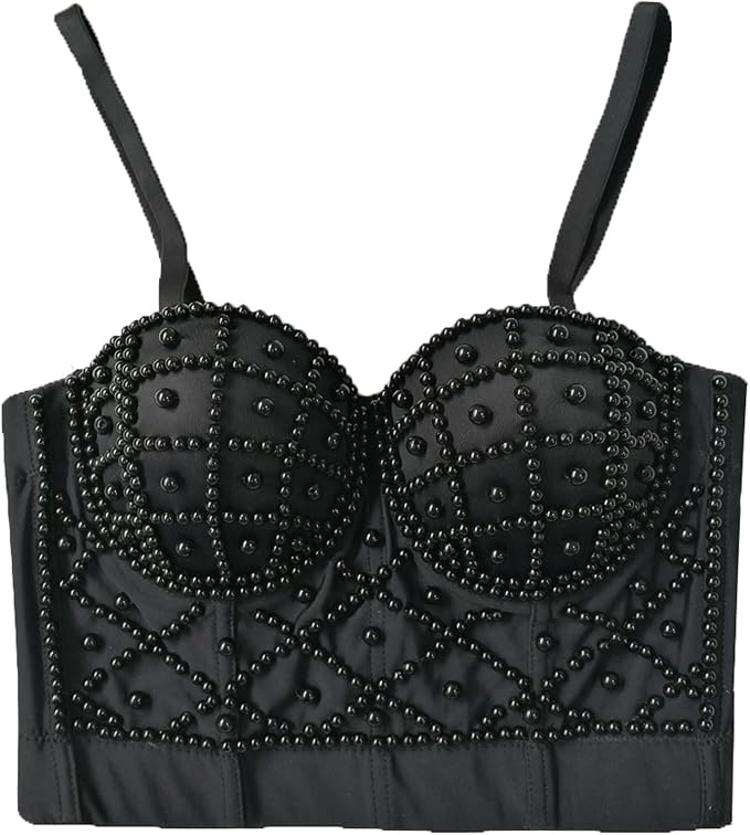 Pearls Beaded Bustier Corset Black