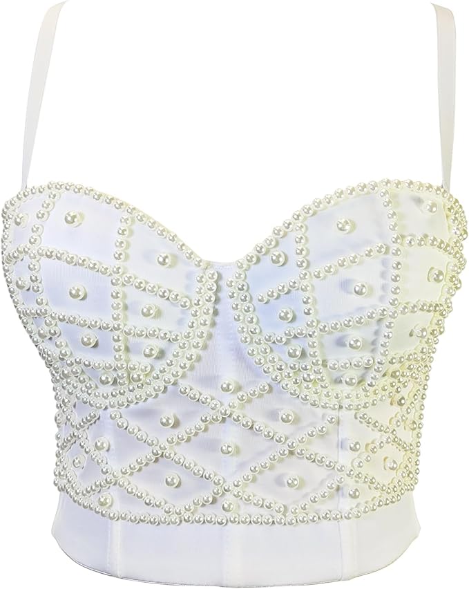 Pearls Beaded Bustier Corset White