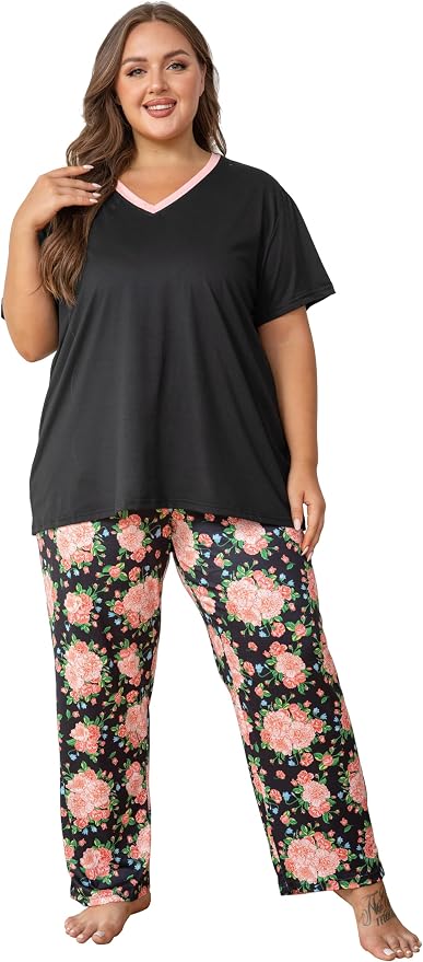 Pink Flowers/Black