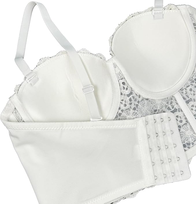 Lace Mesh Rhinestone Bustier White