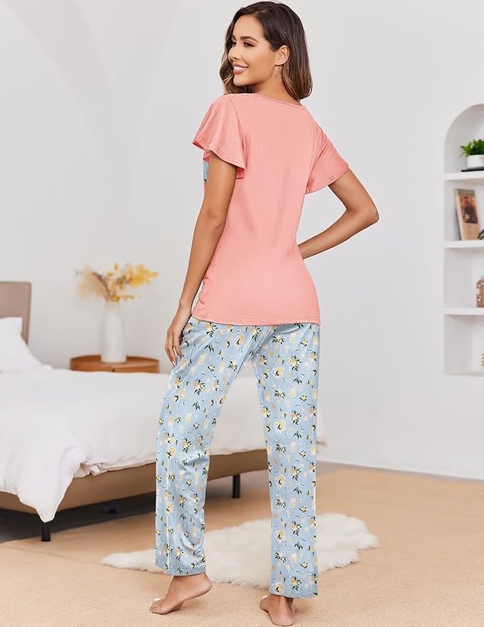 Light Blue Floral+pink Fruit