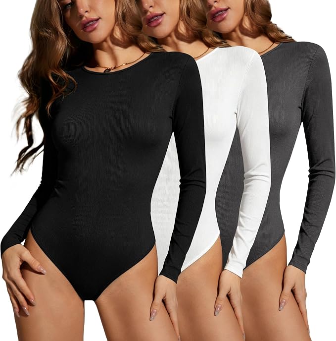3-pack Black White Gray Long Sleeve