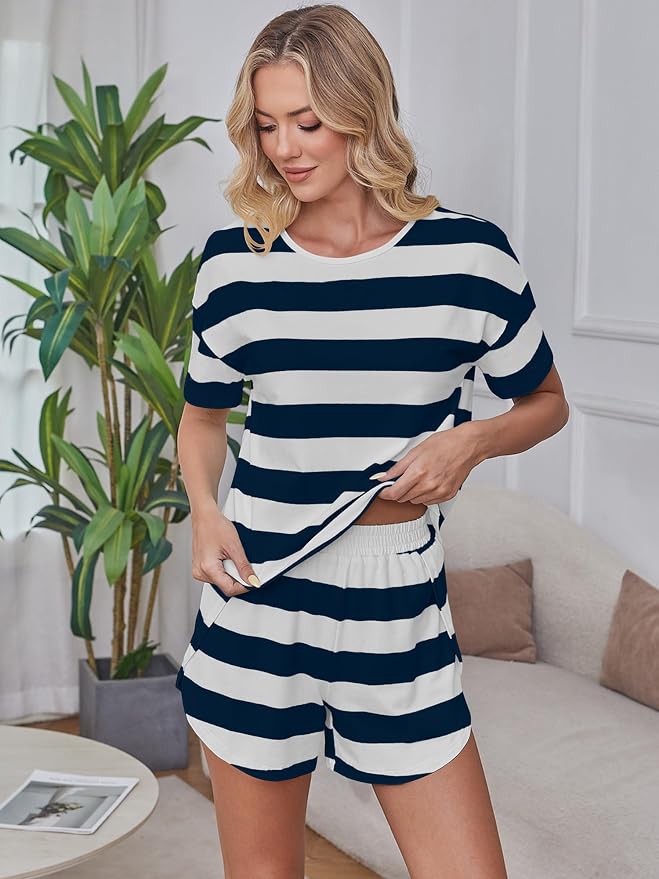 Navy Blue White Wide Striped