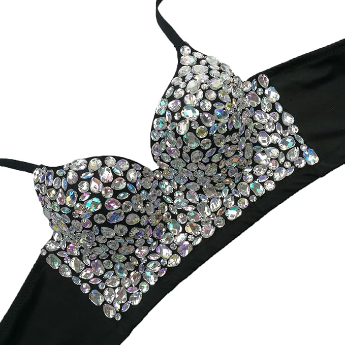 Rhinestone Diamond Bra Black