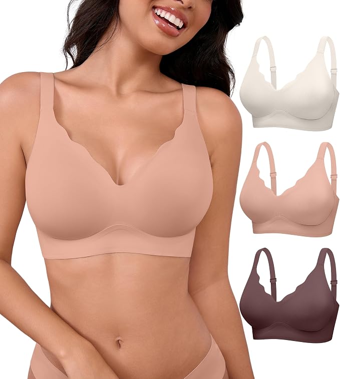 Brown,pink,beige-scalloped 3pack
