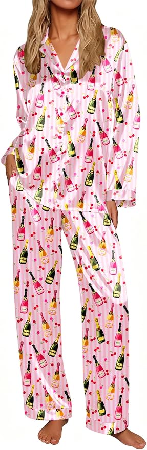 Pink Stripe & Wine Bottle
