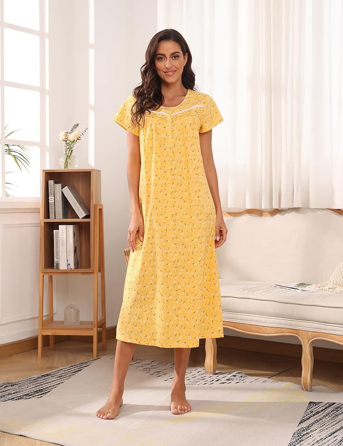 Woven-100% Cotton White Flowers on a Yellow Background