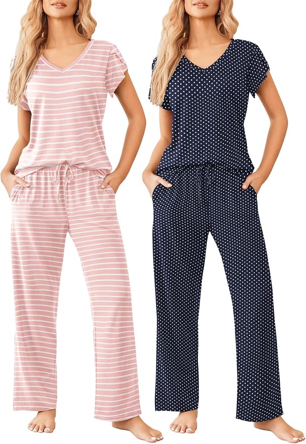 A-pink Stripe/Navy Dots