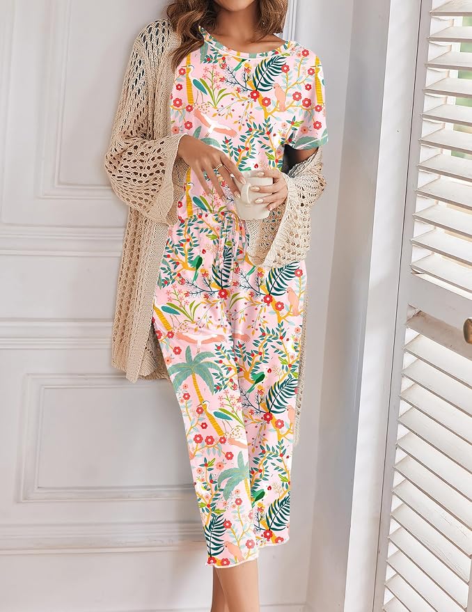 Pink Flower and Bird Print