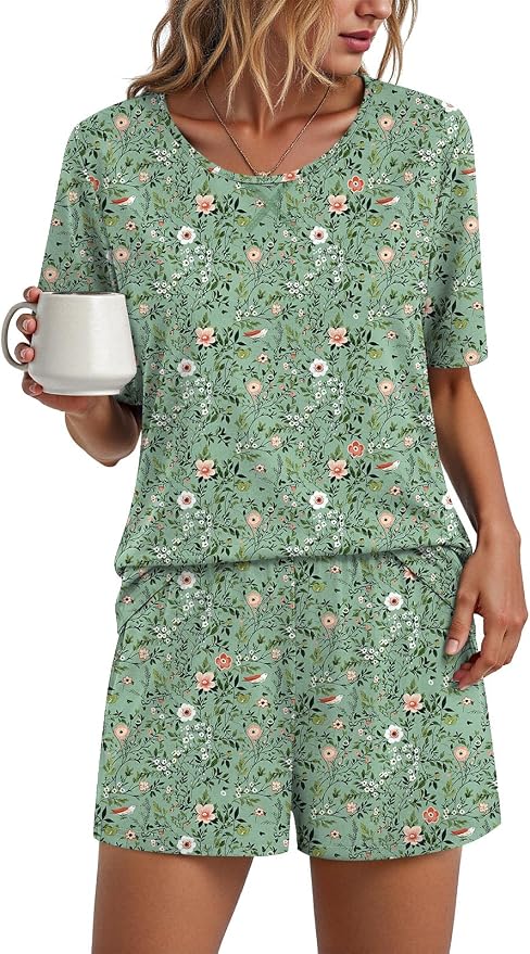 Crew Neck-green Flowers