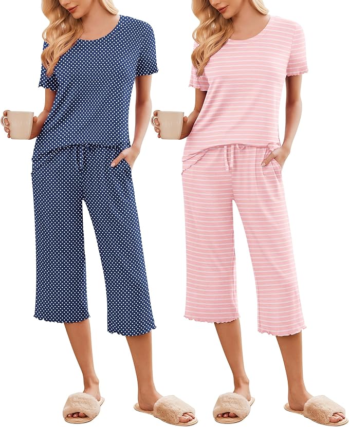 Navy Dots/Pink Stripe