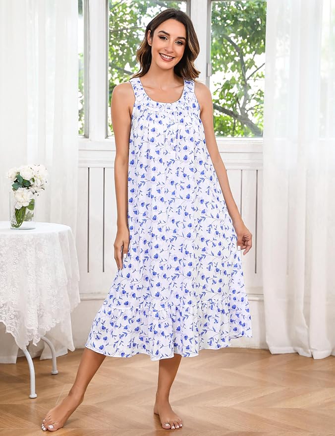 60% Cotton Blue Morning Glory on White