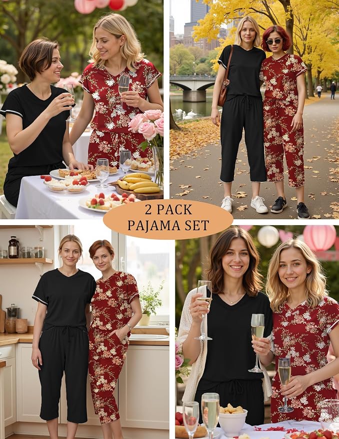 Black, Red Floral