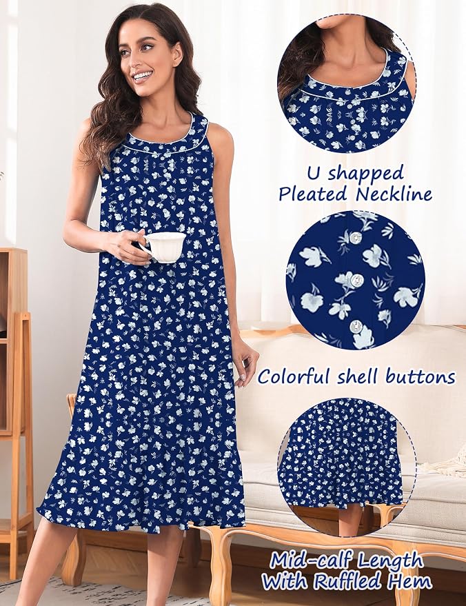 100% Cotton Blue Background White Flowers