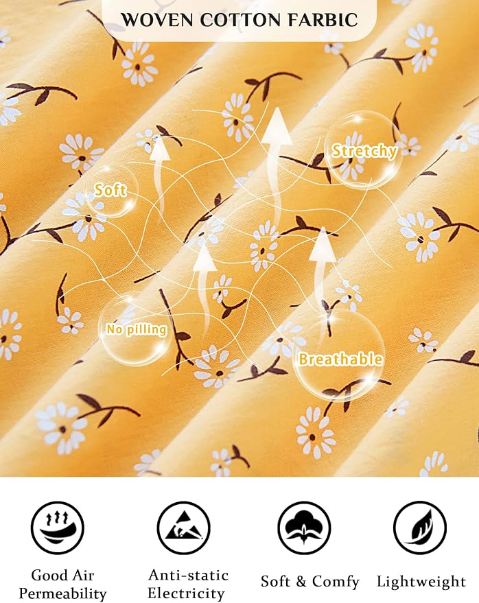 Woven-100% Cotton White Flowers on a Yellow Background