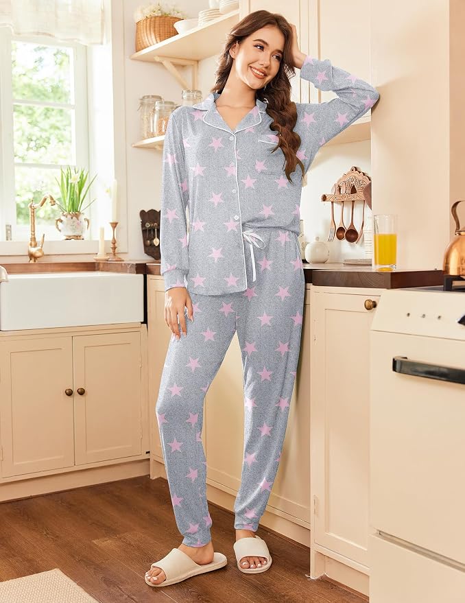 Light Gray With Pink Stars