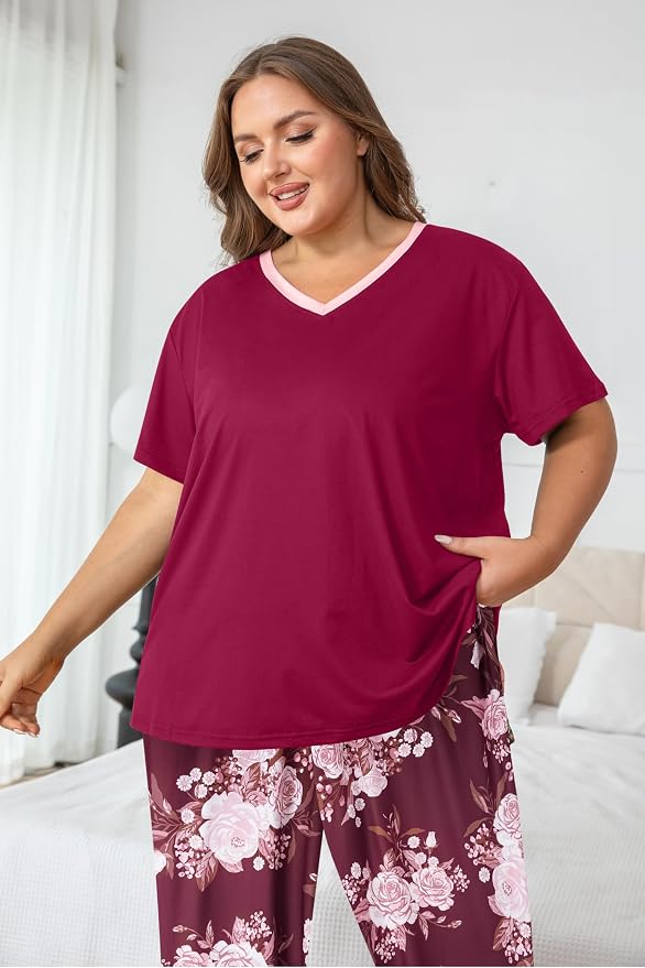 Pink Floral/Wine Red