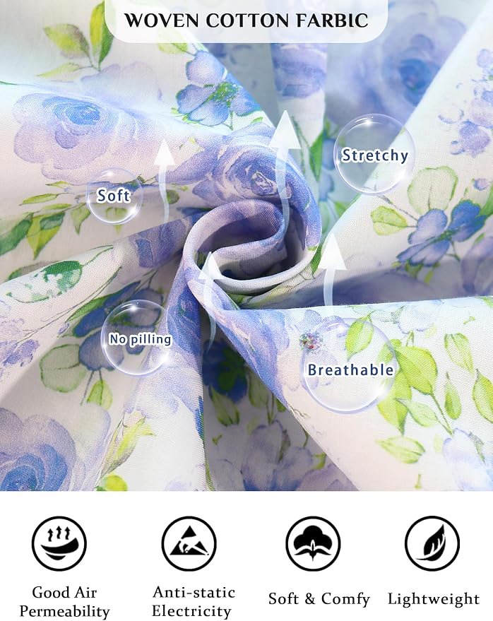 Woven-100% Cotton White Background, Deep Blue Rose