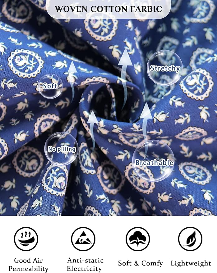 Woven-100% Cotton Polka Dots of Blue Background