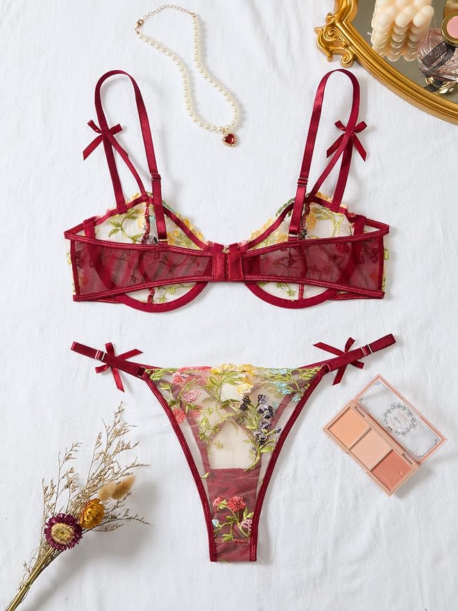 Bow Floral Wine Red