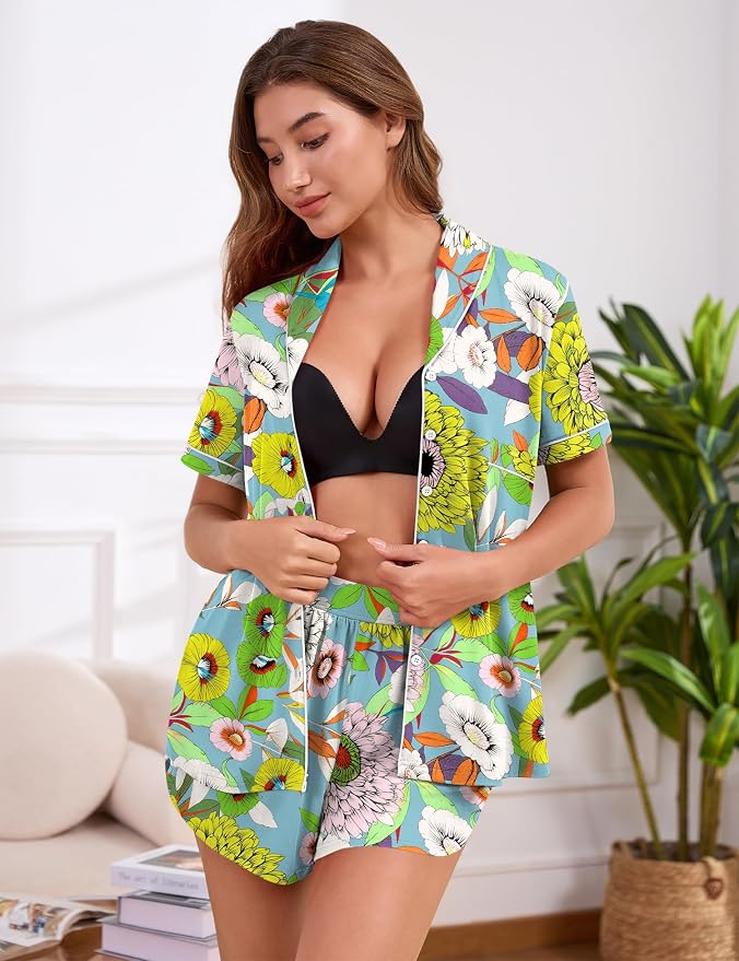 Blue Colorful Flower Print