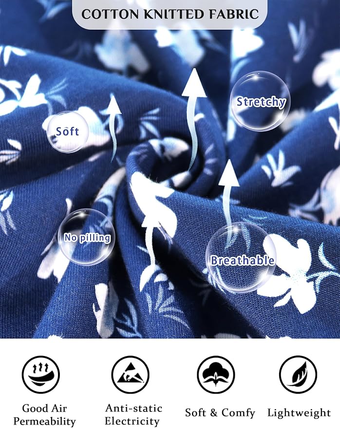 100% Cotton Blue Background White Flowers