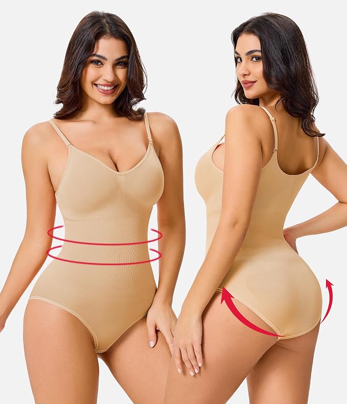 Beige V Neck Bodysuit