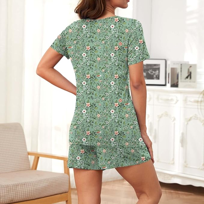 Crew Neck-green Flowers