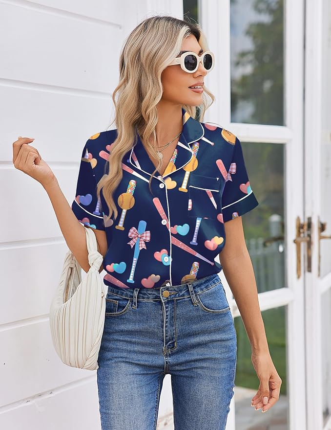 Dark Blue Baseball Print