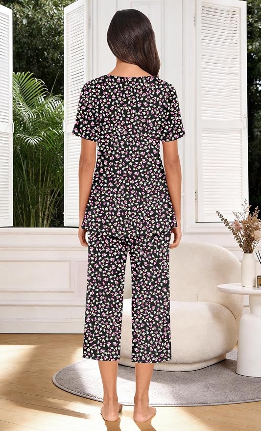 08-pleated Floral Black