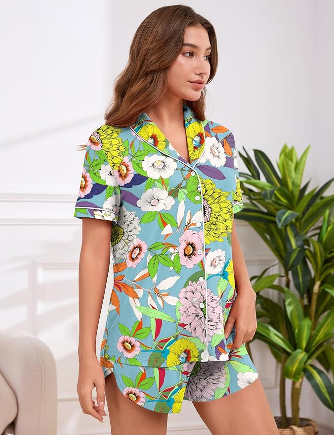 Blue Colorful Flower Print