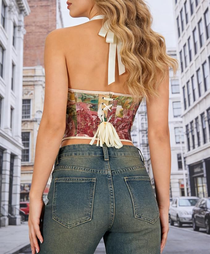 Halter Neck-vintage Colored Flower